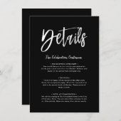 Details-Karte | Schwarzes Script Einladung (Vorne/Hinten)