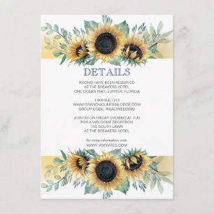 Details Karte Sonnenblume und Marineblau Einladung