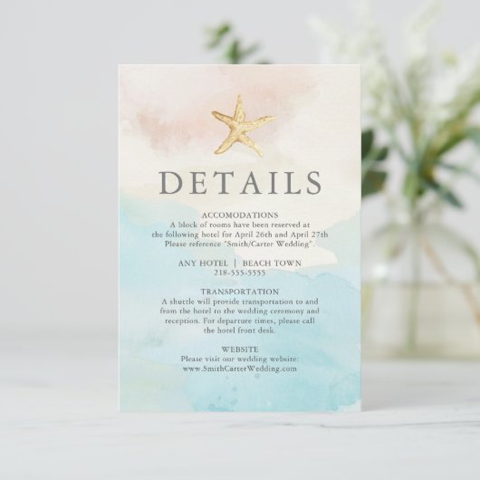 Details-Karte zum Strand RSVP Karte (Stehend Vorderseite)