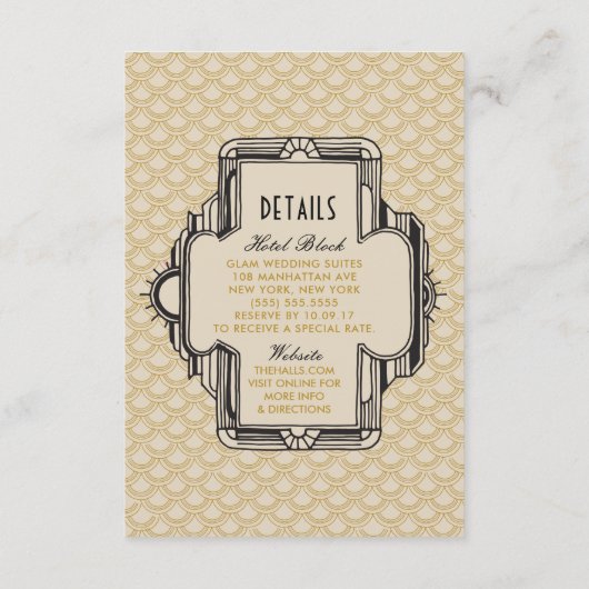 Details-Karten für Schwarz und Gold Great Gatsby Begleitkarte (Rückseite)