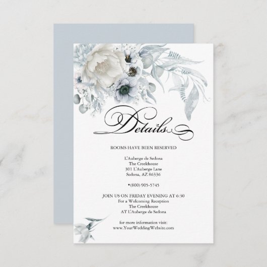 DETAILS | Pastel Dusty Blue Flowers Einladung (Vorne/Hinten)