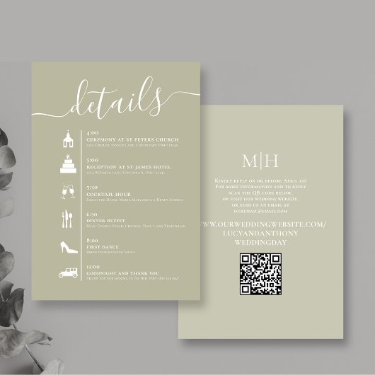 Details QR Code Hochzeitzeitssage Grün Begleitkarte