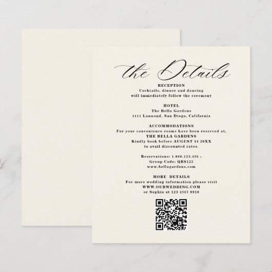 Details und QR-Code für Hochzeitskarten (Vorne/Hinten)