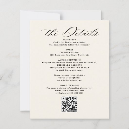Details und QR-Code für Hochzeitskarten (Vorderseite)