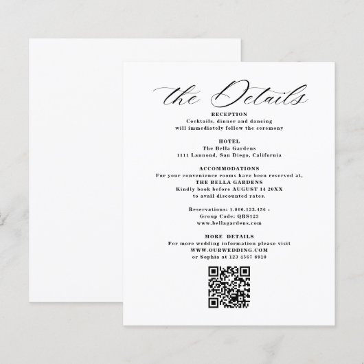 Details und QR-Code für Hochzeitskarten (Vorne/Hinten)