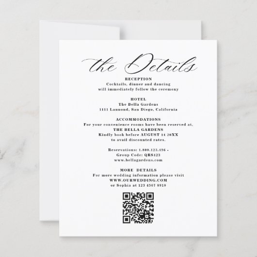 Details und QR-Code für Hochzeitskarten (Vorderseite)