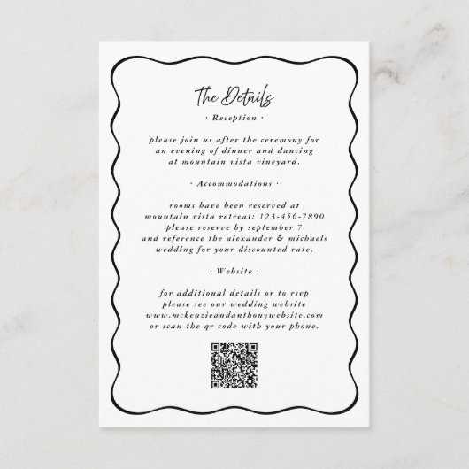 Details Wavy Border QR Code Hochzeiten schwarz Begleitkarte (Vorderseite)