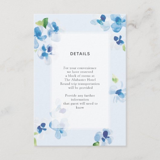 Details zu blauen und zarten Blüten Begleitkarte (Vorderseite)
