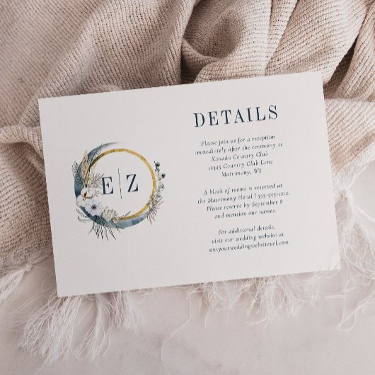 Details zu Boho Blue Moon Floral Monogramm Begleitkarte