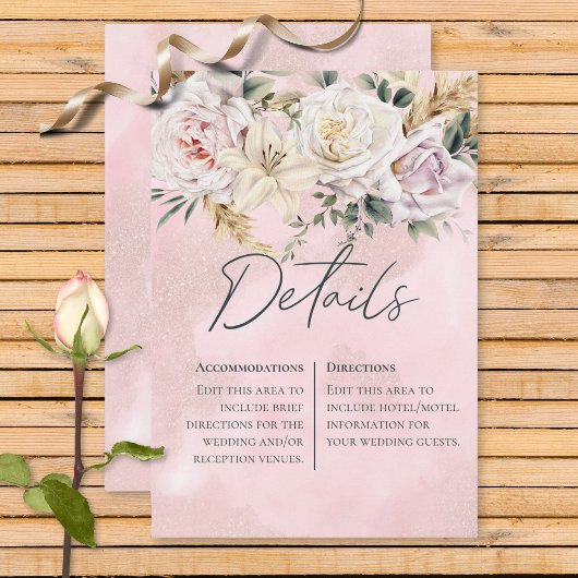 Details zu Boho Pampas & Pink Roses Hochzeiten Begleitkarte