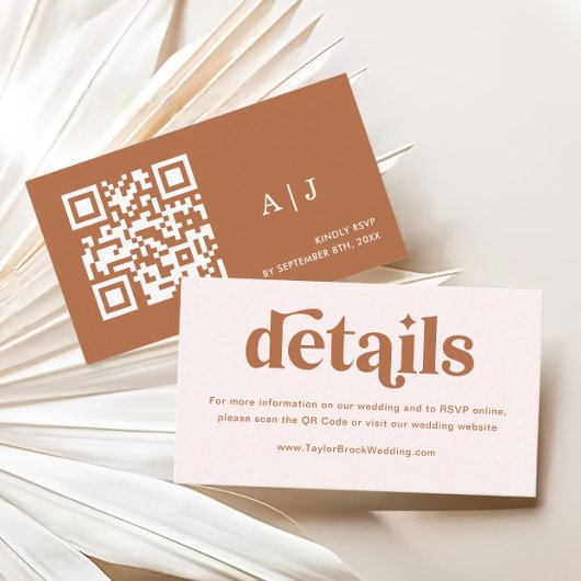 Details zu Boho Retro Cream Burnt Orange Wedding Begleitkarte