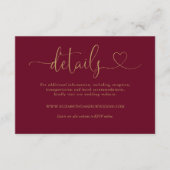 Details zu Burgunder und Gold Heart Script Hochzei Begleitkarte (Vorderseite)