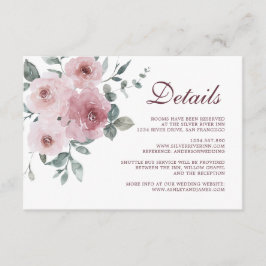 Details zu Burgundy Dusty Pink Floral Wedding Begleitkarte
