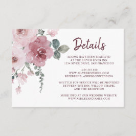 Details zu Burgundy Dusty Pink Floral Wedding Begleitkarte