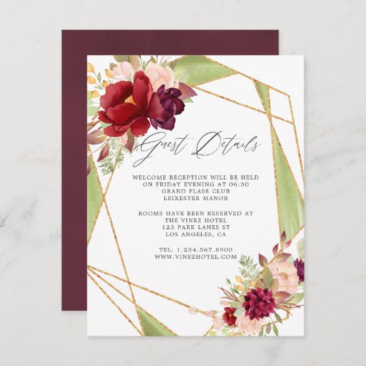 Details zu Burgundy-Marsala und Blush Geometric Begleitkarte (Vorne/Hinten)