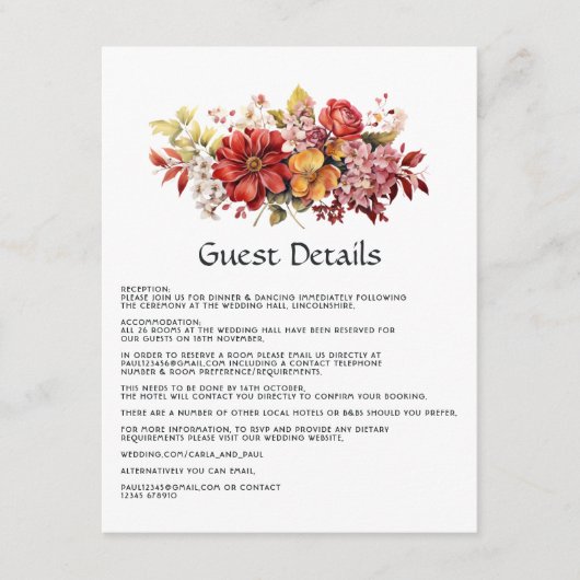 Details zu den beleidigenden Red Floral Wedding Begleitkarte (Vorderseite)