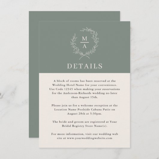 Details zu den einfachen, eleganten Monogrammen im Begleitkarte (Vorne/Hinten)