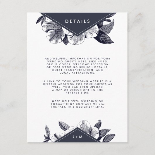 Details zu den Gästen der Midnight Orchid Wedding Begleitkarte (Vorderseite)