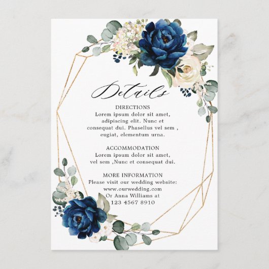 Details zu den geometrischen Details der Navy Gold Begleitkarte (Vorderseite)