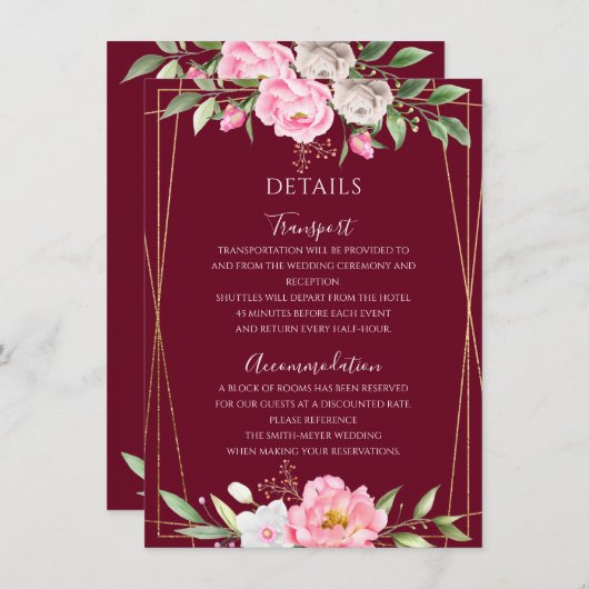 Details zu den geometrischen Hochzeiten in Burgund Begleitkarte (Vorne/Hinten)