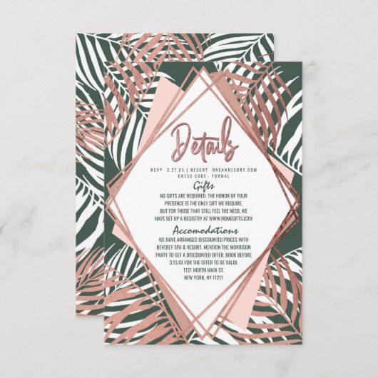 Details zu den Gold Tropical Palm Tree Blätter der Begleitkarte (Vorne/Hinten)