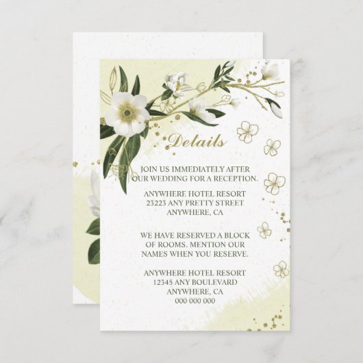 Details zu den grünen Blätter mit weißer und golde Begleitkarte (Vorne/Hinten)