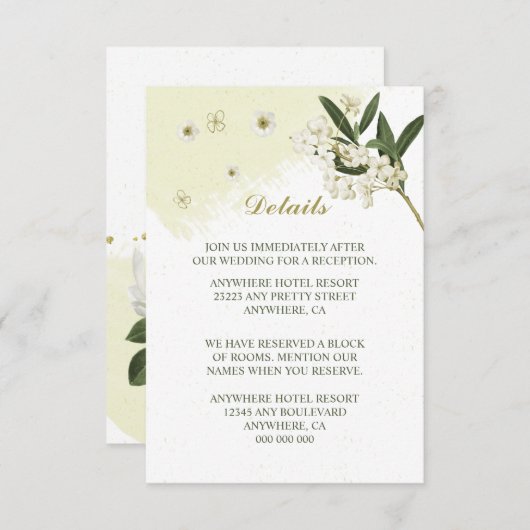 Details zu den grünen Blätter mit weißer und golde Begleitkarte (Vorne/Hinten)