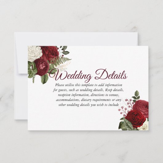 Details zu den Hochzeiten im eleganten Burgundy Re Einladung (Vorderseite)