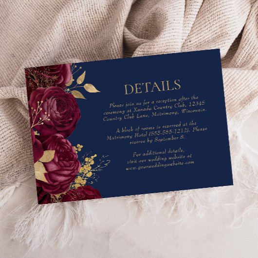 Details zu den Hochzeiten in Burgund Gold Floral N RSVP Karte