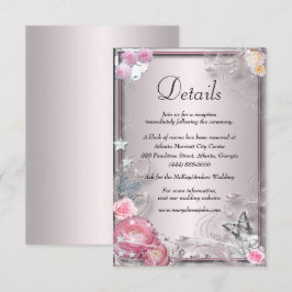 Details zu den Hochzeiten in Rosa Blüten und Schme Begleitkarte