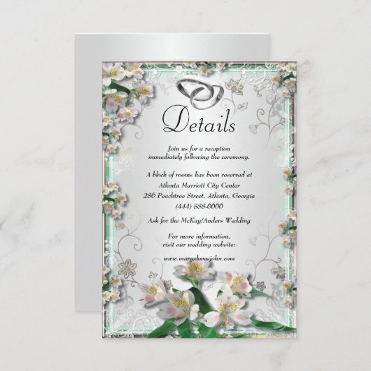 Details zu den Hochzeiten in weißer Blüte Begleitkarte (Vorne/Hinten)