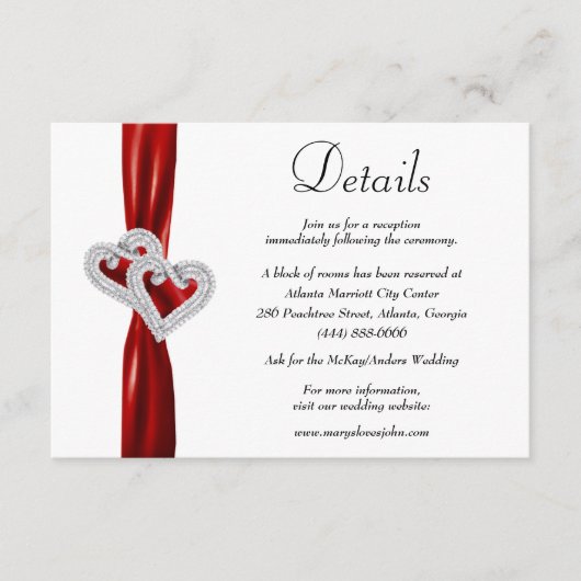 Details zu den Hochzeiten von Diamond Hearts Red R Begleitkarte (Vorderseite)