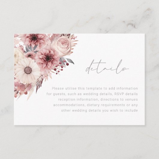 Details zu den Hochzeiten von Divine Boho Blush & Begleitkarte (Vorderseite)