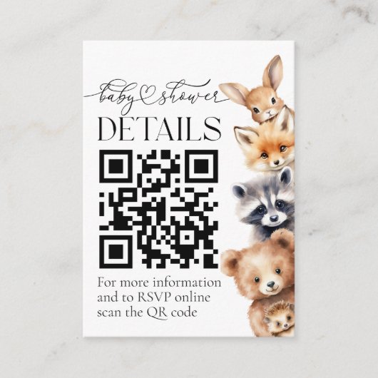 Details zu den Holztieren Moderne Babydusche Begleitkarte (Vorderseite)