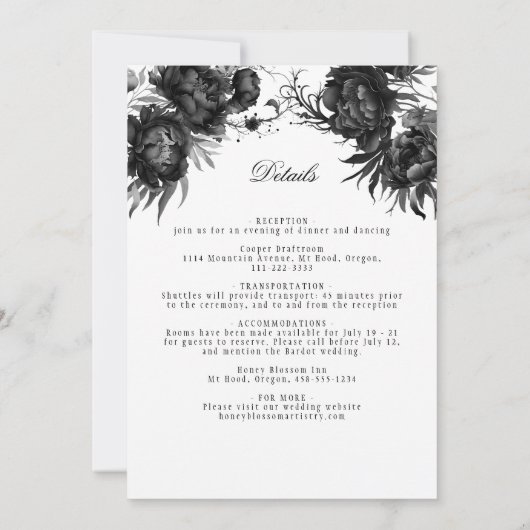 Details zu den klassischen gotischen White Wedding Einladung (Rückseite)