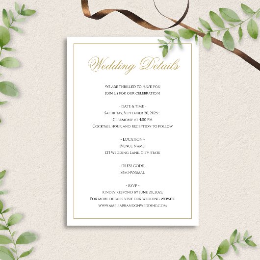 Details zu den klassischen Schwarz-Gold-Border-Hoc Begleitkarte