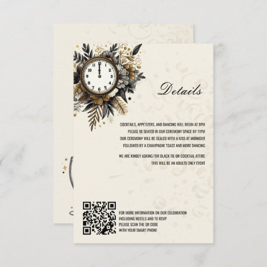 Details zu den QR-Daten für Black & Gold Silvester Begleitkarte (Vorne/Hinten)