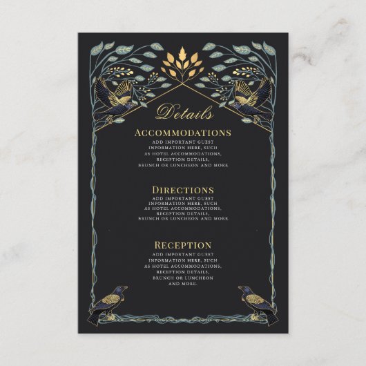 Details zu den zauberhaften gotischen Raven Floral Begleitkarte (Vorderseite)