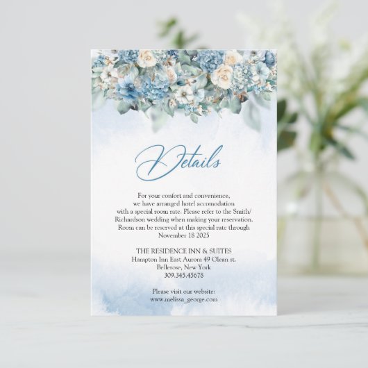 Details zu dustigen blauen Hydrangeen und weißen R Begleitkarte (Stehend Vorderseite)