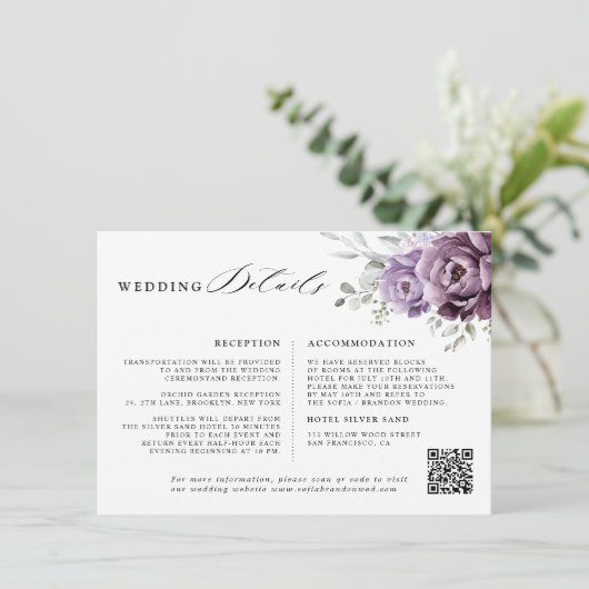 Details zu dusty Lila Blumenhochzeiten Begleitkarte (Stehend Vorderseite)