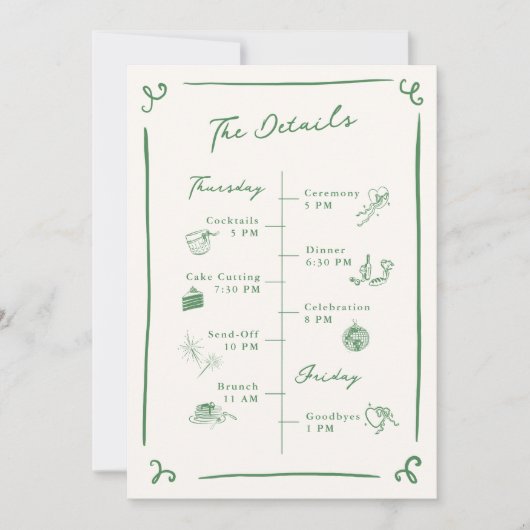 Details zu einer grünen Hochzeit mit weißer Hand Einladung (Vorderseite)