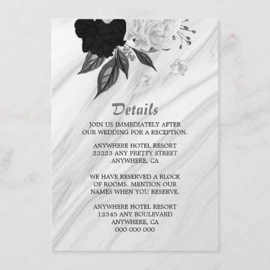 Details zu eleganten Schwarz-weißen Blume Begleitkarte (Vorderseite)