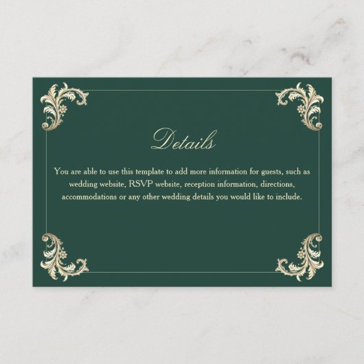 Details zu Emerald Green Baroque Gold Wedding Begleitkarte (Vorderseite)