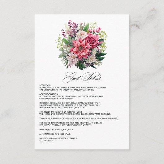 Details zu Fuchsia und Emerald Green Wedding Begleitkarte (Vorderseite)