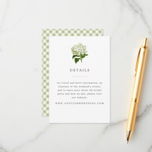 Details zu Grün und Weiß und Hydrangea Begleitkarte (Vorderseite/Rückseite Beispiel)