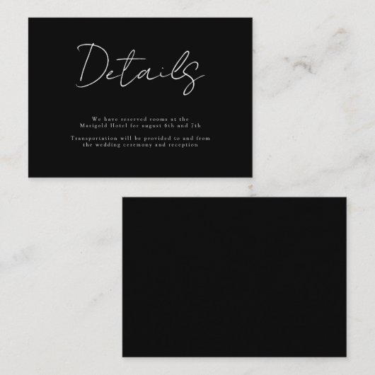 Details zu handgeschriebenen Hochzeiten in Schwarz Begleitkarte (Vorne/Hinten)