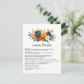 Details zu Hochzeiten der Marine und Orange Floral Begleitkarte (Stehend Vorderseite)