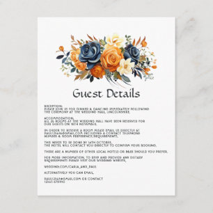 Details zu Hochzeiten der Marine und Orange Floral Begleitkarte