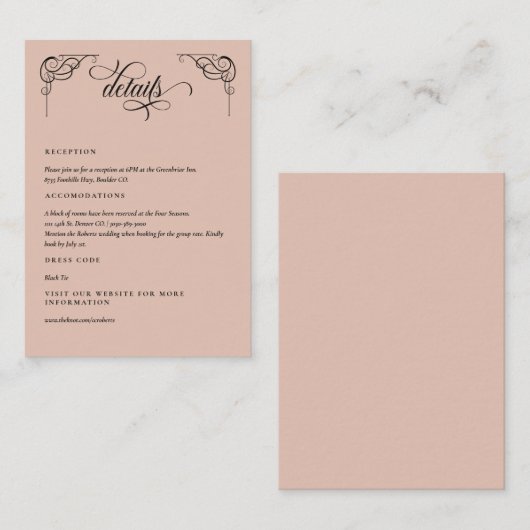 Details zu Hochzeiten in Beige und Schwarz Begleitkarte (Vorne/Hinten)