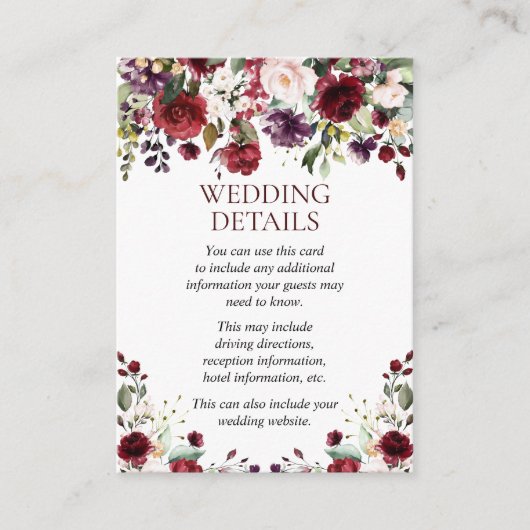 Details zu Hochzeiten in Burgund Wasserfarben Begleitkarte (Vorderseite)